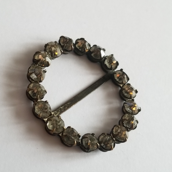 Vintage halo scarf ring silver tone paste stones rhinestones scarf clip - Picture 7 of 14